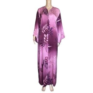 Neiman Marcus Lejaby Paris 100% Silk Purple Printed Kaftan Maxi Dress Size M